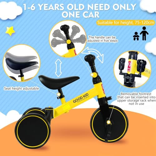 Sky - Touch 4 in 1 Kids Balance Bike Tricycles for 1.5 5 Years, Toddlers Trike with Adjustable Seat Indoor Outdoor, Yellow(Used New, Open Box)
