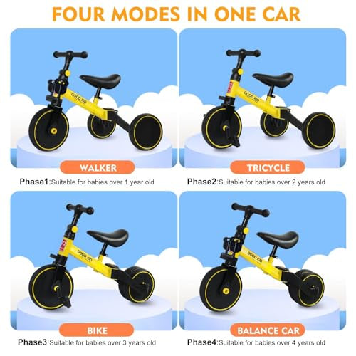 Sky - Touch 4 in 1 Kids Balance Bike Tricycles for 1.5 5 Years, Toddlers Trike with Adjustable Seat Indoor Outdoor, Yellow(Used New, Open Box)