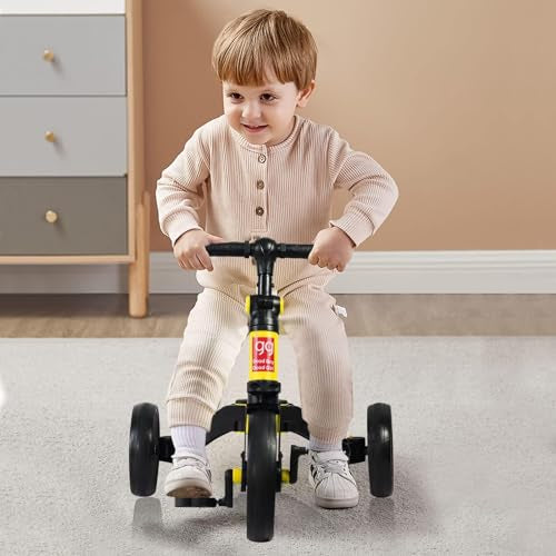 Sky - Touch 4 in 1 Kids Balance Bike Tricycles for 1.5 5 Years, Toddlers Trike with Adjustable Seat Indoor Outdoor, Yellow(Used New, Open Box)