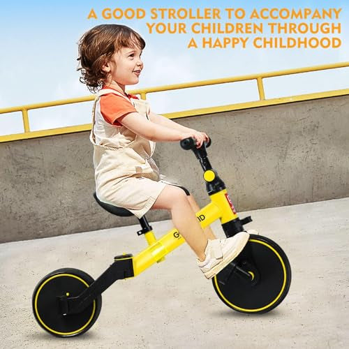 Sky - Touch 4 in 1 Kids Balance Bike Tricycles for 1.5 5 Years, Toddlers Trike with Adjustable Seat Indoor Outdoor, Yellow(Used New, Open Box)