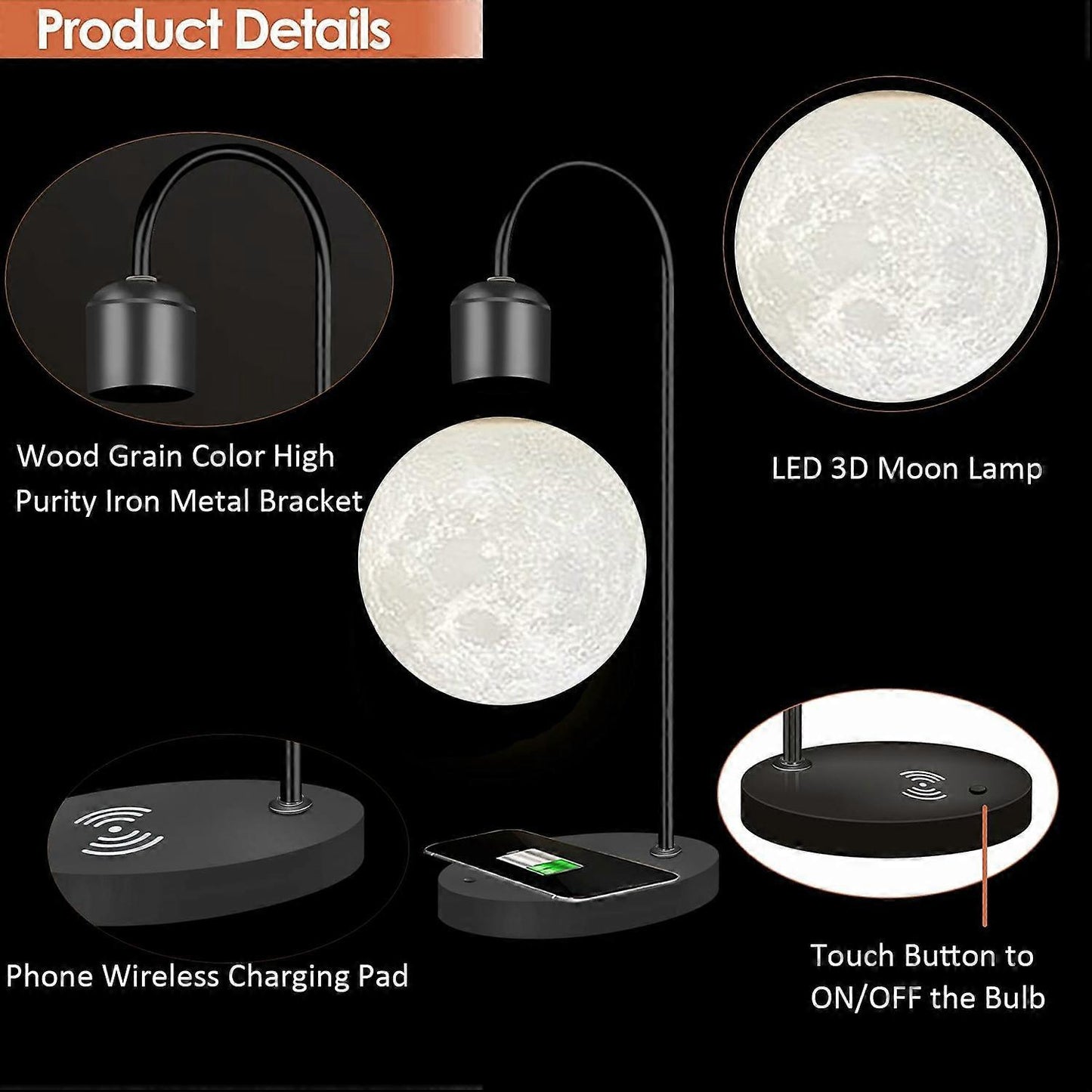 2-in-1 Magnetic Levitating 3D Floating Moon Lamp with 15W Wireless Charger