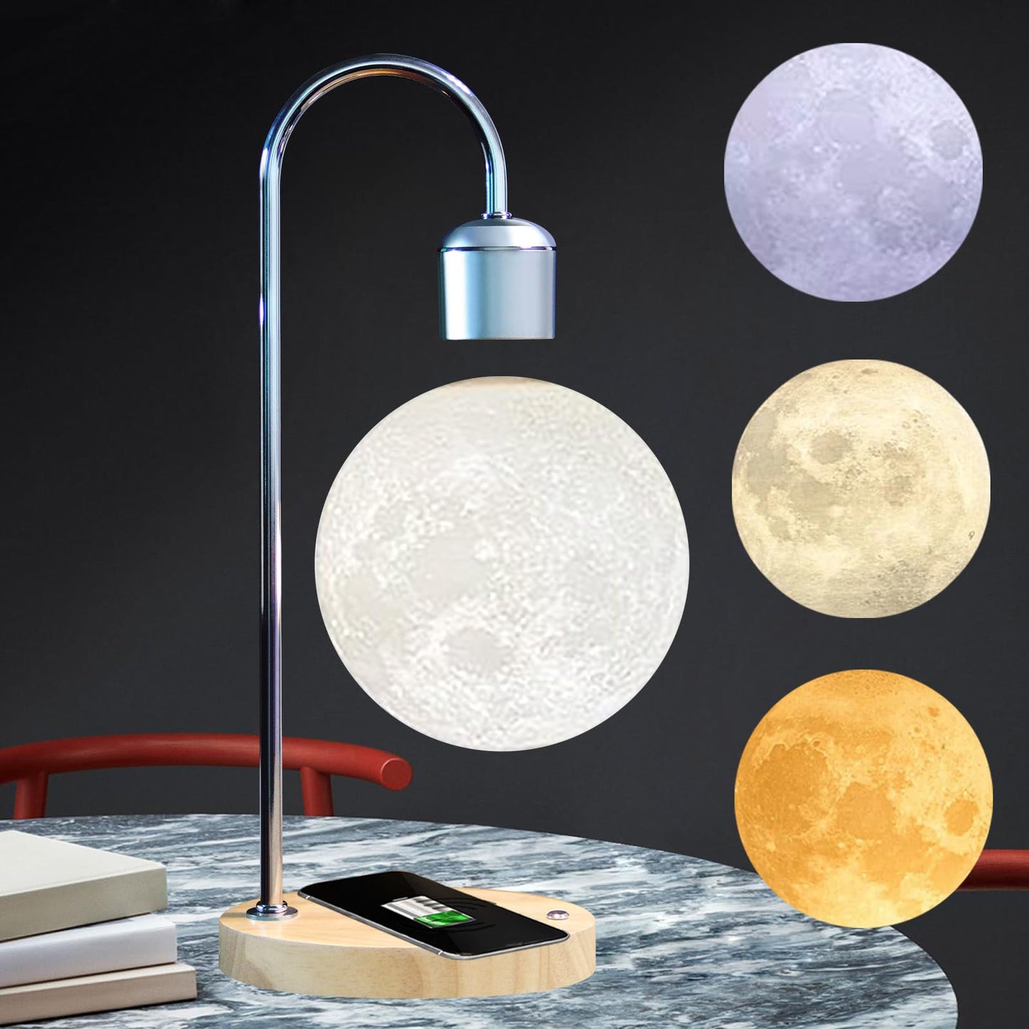 2-in-1 Magnetic Levitating 3D Floating Moon Lamp with 15W Wireless Charger