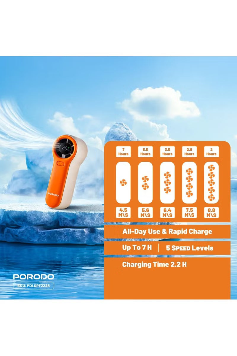 Pocket Size Handheld Fan with Strong Air Flow & Long Battery Life / 19100 RPM Motor Speed / 5 Speed Level / / Lightweight & Portable Fan - Orange