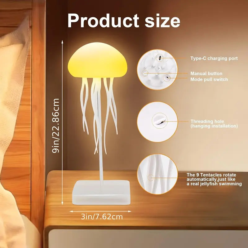 LED Jellyfish Lamp - Cute Night Light With Moving Legs, Speaker, and Floating Design