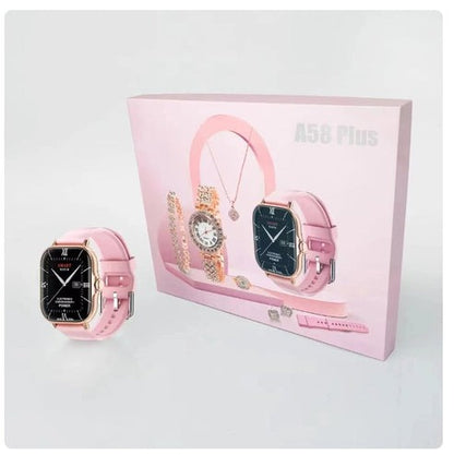 A58 Smart Watch + Luxury Watch & Jewelry – Couple Set