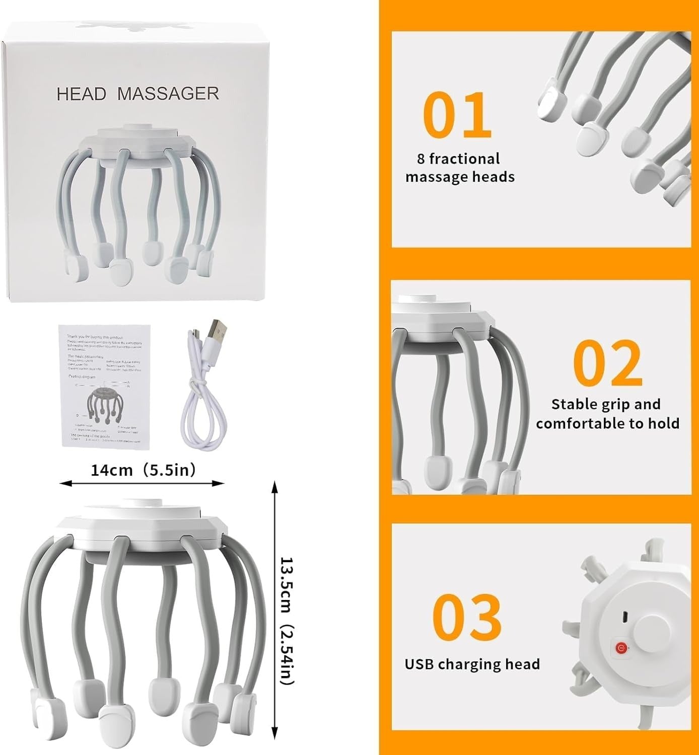 جهاز تدليك لفروة الرأس مع 8 نقاط اهتزازية