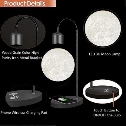 2-in-1 Magnetic Levitating 3D Floating Moon Lamp with 15W Wireless Charger