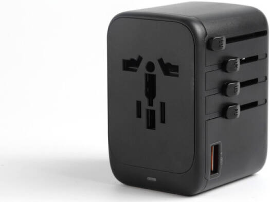 Universal Travel Adapter 45W GaN Fast Charger, 4-Port International Wall Charger with Smart Charging & Built-in Plugs for UAE, UK, US, AUS, Black